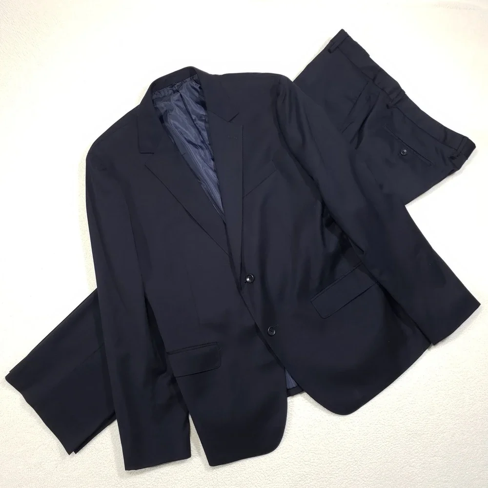 Bonobos2-Piece Suit Men 46R 40 Waist Navy Blue Wool Stretch 2-Button Flat Front